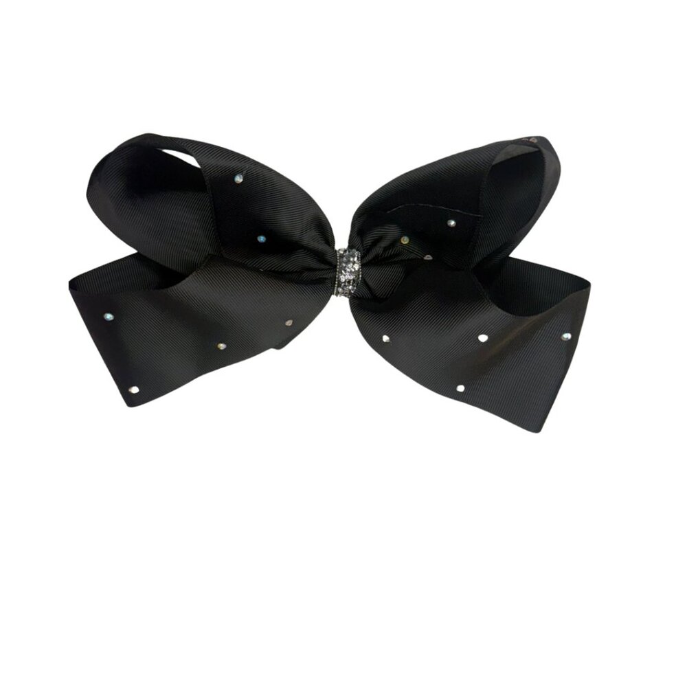 Classic Black Hair Bow with Rhinestones – Elegant Sparkle Style